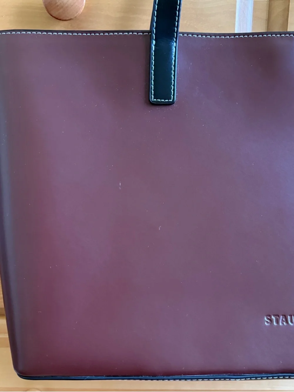 STAUD Two-Panel Leather Tote in Burgundy and Black - Picture 2 of 7